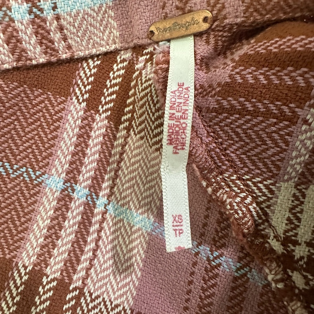 Free People Zoey Plaid Shirt Dress in Pink and Brown Sz XS - Picture 5 of 7